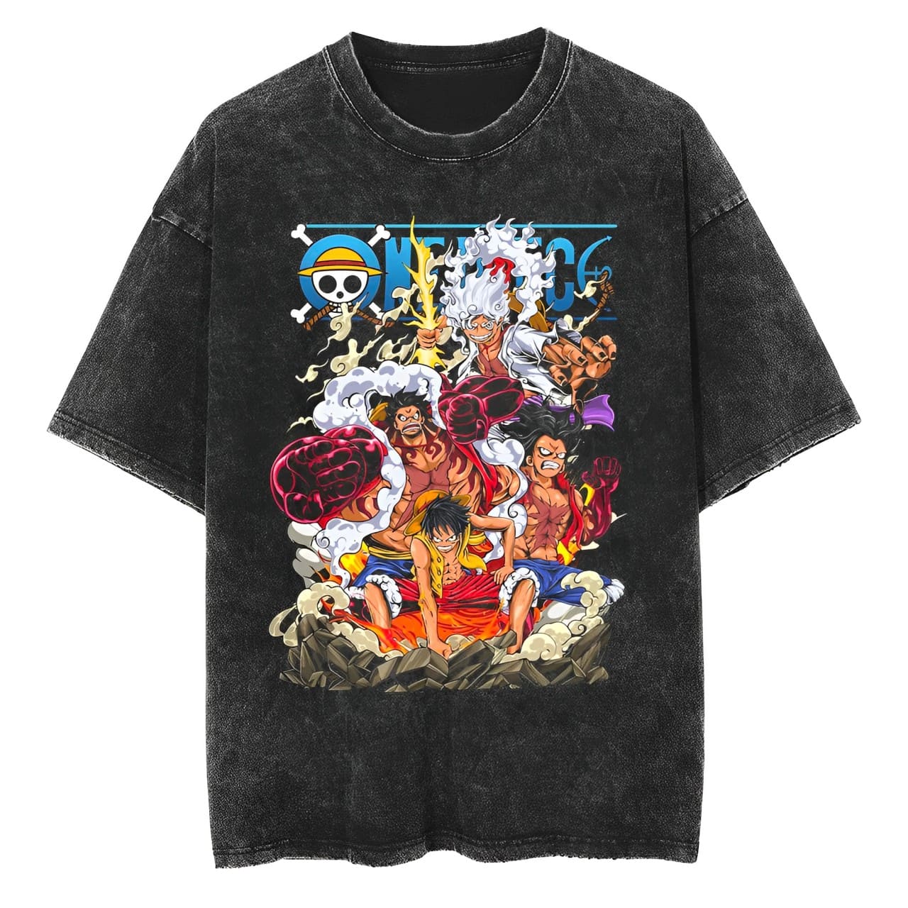 Acid Wash Vintage Graphic T Shirt - Koszulka One Piece Luffy Gear 2