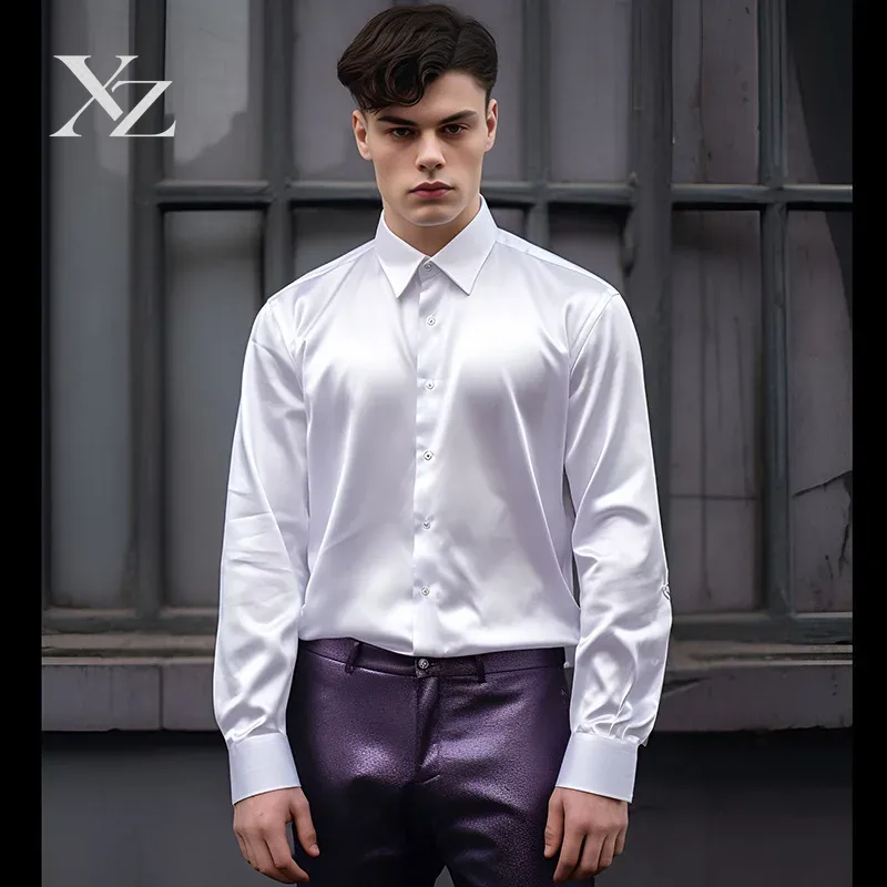 Mens Satin Silk Dress Shirt - Męska satynowa koszula z efektem jedwabiu,