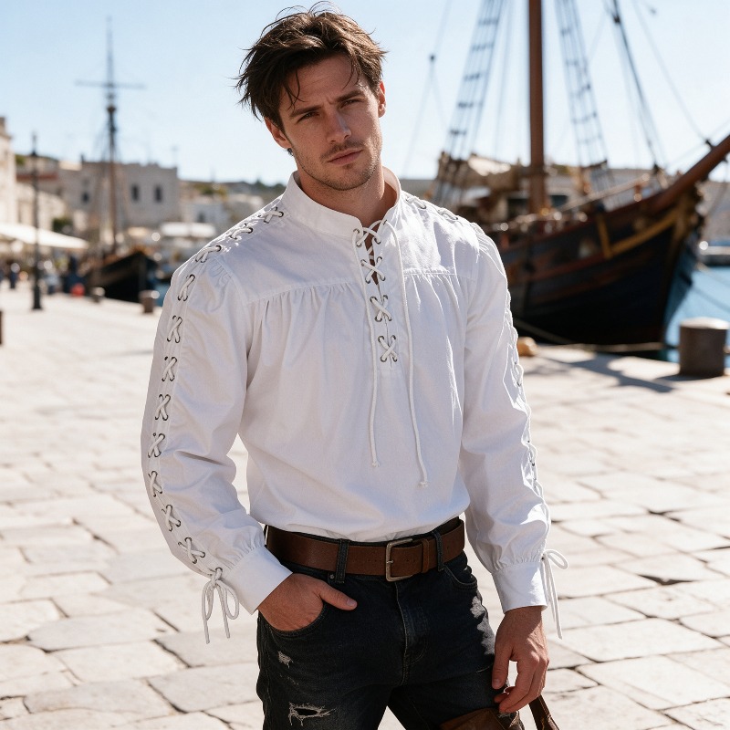 Męska koszula w stylu średniow – Medieval Gothic Lace Up Pirate Shirt recenzja i cena
