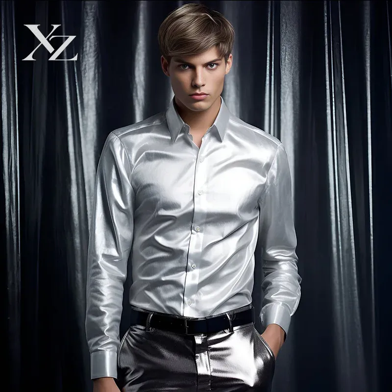 Męska satynowa koszula z efekt – Mens Satin Silk Dress Shirt recenzja i cena